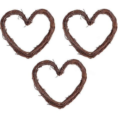 Lot de 3 pendentifs de Noël en forme de cœur, décorations en rotin-20x19cm-Brown (1/3)