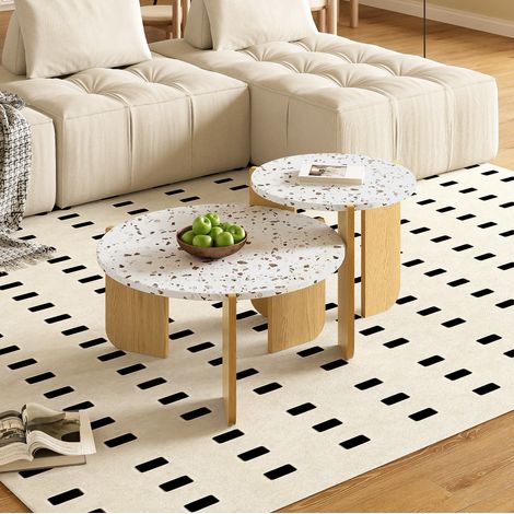 Table basse 70x70x35 cm blanc et bois – 2 pièces emboîtables pour salon et balcon (1/5)