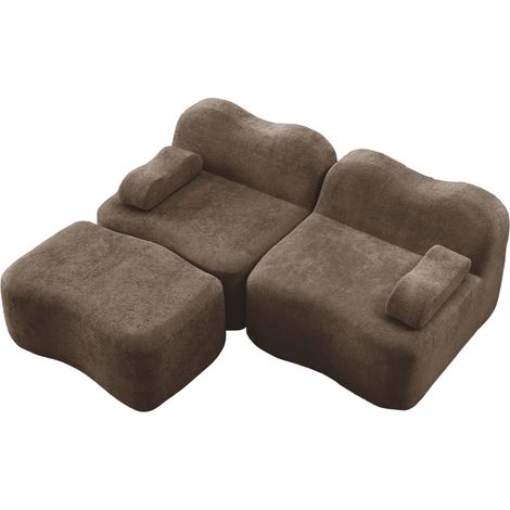 Canapé modulable 2 places L en velours marron, sans montage, avec ottoman et coussin d'accoudoir mobile, pour salon et appartement, assise confortable - CHICFURN (1/5)