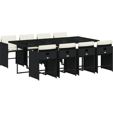 Maison Exclusive - 9-tlg. Garten-Essgruppe mit Kissen Schwarz Pol