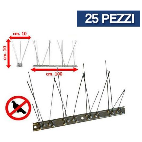 25 PZ DISSUASORI INOX PICCIONI UCCELLI VOLATILI 80 SPILLI MT. 25 (26288/25)