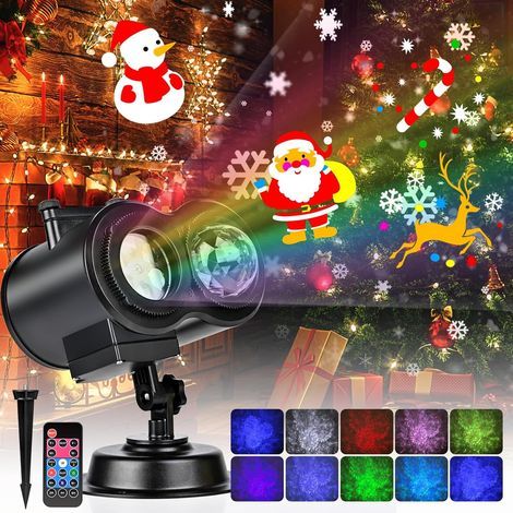 Projecteur Noel Exterieur et Interieur, Lampe de Projection Noël avec Télécommande, 16 Diapositives de Motifs, Effets de Vagues, Projecteur LED Moel Etanche pour Halloween Saint-Valentin Fête (1/5)