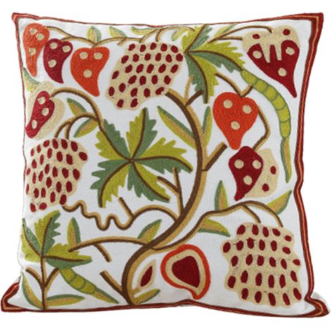Housse de coussin décorative à motifs floraux et végétaux, motif automnal brodé. (1/4)