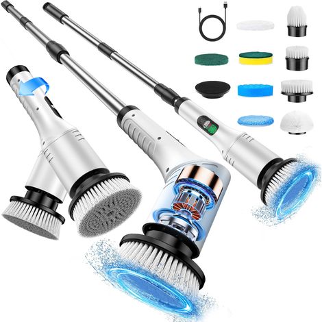 Brosse électrique Nettoyage rotative avec 9 têtes, Rechargeable Brosse Nettoyage Salle de Bainavec Manche Réglable, avec écran (1/4)