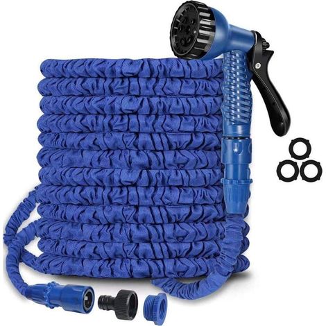 Tuyau d'arrosage extensible de 7,6 m (25 pi) - Tuyau magique extensible et flexible - avec raccords 3/4"-1/2" - Tuyau d'arrosage avec buse à 7 fonctions (1/4)