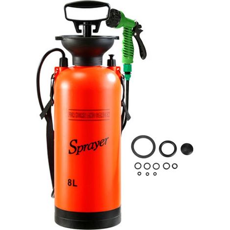 Pulverizador de jardín de 8 litros, pulverizador a presión con boquilla ajustable, pulverizador de bomba con correa ajustable para el hombro, riego eficiente de plantas y limpieza interior/exterior. (1/5)