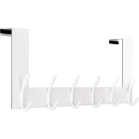 Coat Rack for Door, Door Hook, Door Hook with 6 Hooks, Hanging Door Hook for Bathroom, Bedroom, White (1/2)