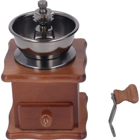 Moulin à café manuel rétro, base en bois de hêtre classique, noyau en acier inoxydable antirouille. (1/5)