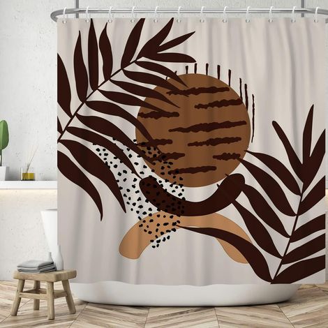 152x183cm Aquarelle Feuille de Palmier Rideau de Douche Abstrait Plante Tropicale Marron Soleil Rideau de Salle de Bain Milieu du siècle Salle de Bain Art déco Rideau Baignoire Rideau (1/5)