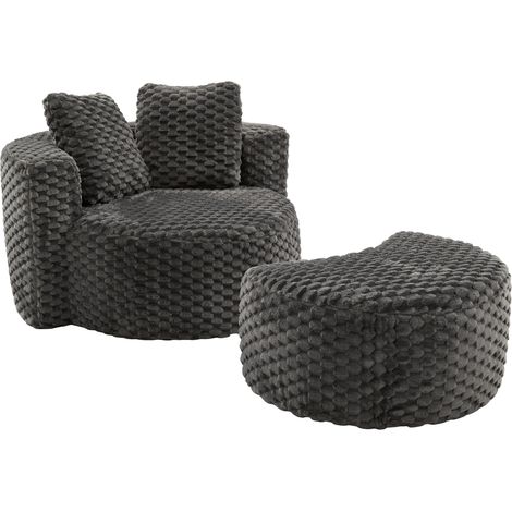 CAIziCanapé rond avec repose-pieds, gris foncé, 130×115×84 cm