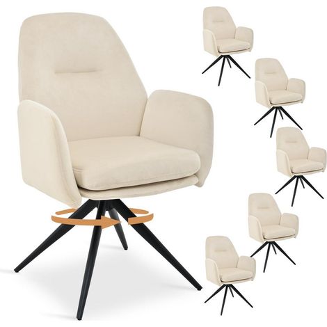 Esszimmerstühle 6er Set, 360° drehbar, Samt, hohe Rückenlehne, cremeweiß (1/5)