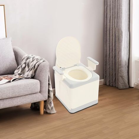 Tragbare Toilette Bedside Kommode Toilette mit Deckel, Tragbarer Toiletten-Nachtkommodenstuhl mit Griffen, 150kg Belastbar, 39cm Sitzhöhe, für Bade-, Schlafzimmer, Camping (Grau)