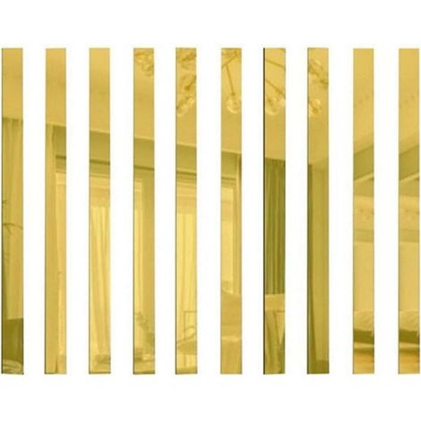 Set mit 10 Kunststoffspiegeln - Lange Leiste - Acrylfliesen - Wandaufkleber für die Heimdekoration, Wohnzimmer, Schlafzimmer (gold, 5 x 20 cm)