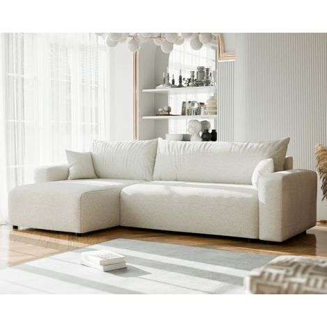 Ecksofa mit Schlaffunktion LUNA MAX in Stoff Baltimore Creme Ottomane Links