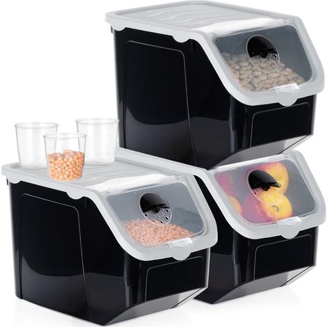 Recipiente para frutas y verduras con tapa, negro, 12 l, 3 unidades. (1/5)
