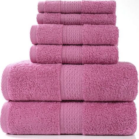 Ensemble de 6 serviettes ultra-douces, 100 % coton, comprenant 2 grandes serviettes de bain, 2 serviettes pour les mains et 2 serviettes pour le visage de tailles différentes. (1/5)
