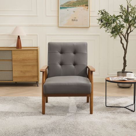 Chaise cuir véritable accoudoirs finition noyer pieds en hévéa assise confortable (1/5)