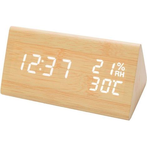 Digital Table Clock - Wooden Design - Multiple Alarms - LED Display - Built-in Thermometer (1/5)