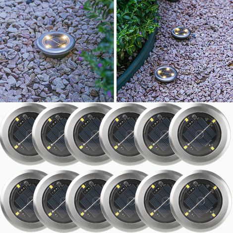 12 lampes allée LED pour pelouse, éclairage d'escalier, solaires, terrasse, éclairage d'extérieur, clôture, blanc chaud (1/5)