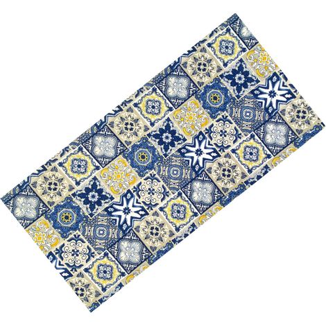 Tappeto Cucina Runner Antiscivolo - Passatoia Lavabile, Fantasia Maiolica Blu e Giallo, Design Moderno - Made in Italy Cm. 50x320 (1/5)