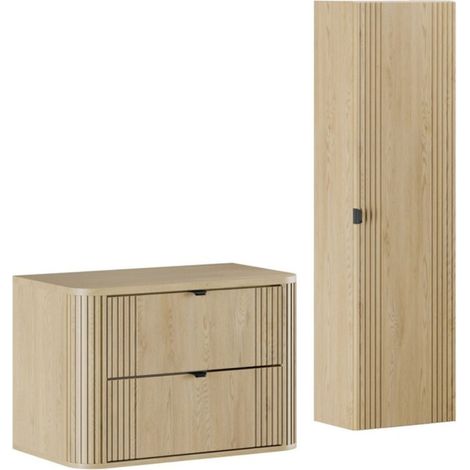 Set da bagno KORI: mobile sotto lavabo 80cm + piano lavabo + colonna di stoccaggio