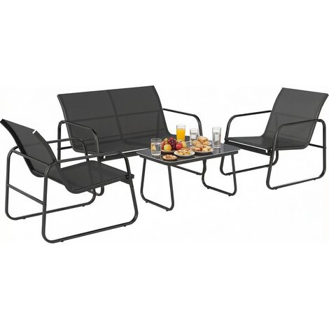Set da giardino moderno 4 pezzi in acciaio e vetro temperato nero/grigio scuro (1/5)