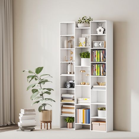 Étagère blanche design 181 cm avec 21 casiers et 10 étagères réglables, meuble de rangement moderne pour salon ou bureau. (1/5)