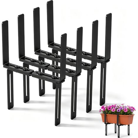Lot de 4 Supports de Jardinière Réglables, Sans Perçage, Adaptables à Diverses Épaisseurs de Balustrades, Faciles à Installer avec Serrage Solide, en Métal Robuste, pour Balcon, Terrasse ou Jardin. (1/5)