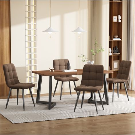 MEUBLIV Set pranzo 5 pezzi noce e marrone, tavolo in MDF 117 cm con 4 sedie in velluto (1/5)