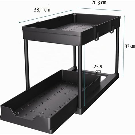 Rangement sous Évier - Organisateur sous Evier Tiroir Coulissant à Extraction - Rangement Et Organisation De Cuisine - Panier de rangement pour salle de bain - Noir (1/4)