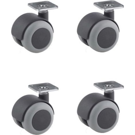 Lot de 4 Roulettes JUMELÉE pivotantes Ø 50 mm CAOUTCHOUC GRIS à platine 38x38 (1/2)