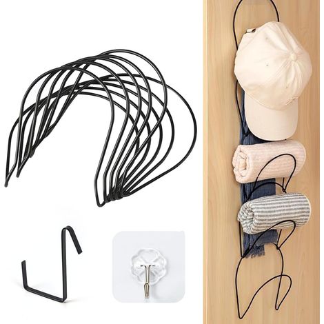 Porte Casquette Mural Noir 5 Crochets Métal, Rangement Casquettes et Sacs à Main, Support Chapeaux Multifonction pour Vestes, Serviettes (1/5)