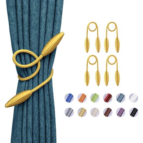 Lot de 4 embrasses de rideaux torsadées à faire soi-même - Style européen - Modélisation aléatoire - Pour fenêtre de maison et de bureau - Occultant et transparent (doré) (1/5)