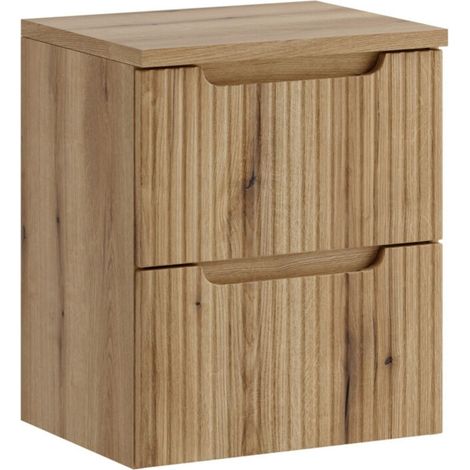 Set da bagno sospeso VANO in rovere chiaro 50cm: mobile sotto lavabo con cassetti con frontale scanalato + top per lavabo