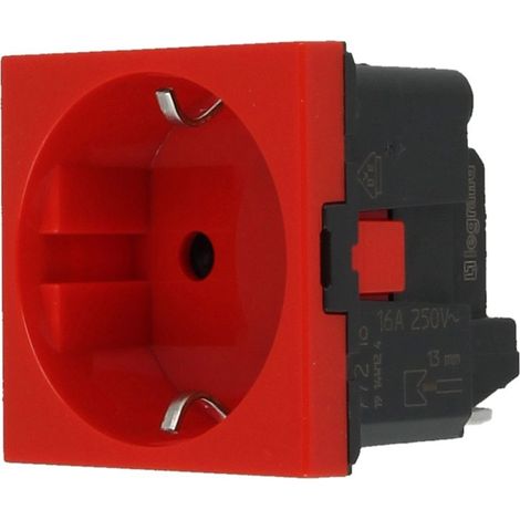 Prise Mosaic 2 modules 16A, 250 V enfichable, rouge, protection de contact