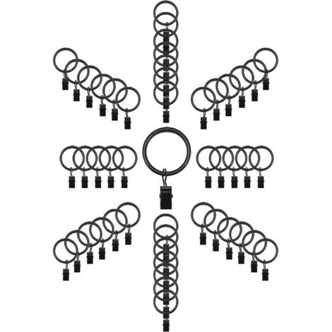 50 pezzi di clip per anelli di tenda, diametro interno 32 mm, diametro esterno 39 mm, gancio rivestito (nero) (1/5)