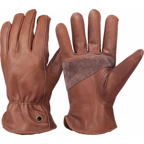 Retro Leather Work Gloves for Construction, Yard, Gardening, Reinforced Palm for Men and Women (Brown, S) (1/5)