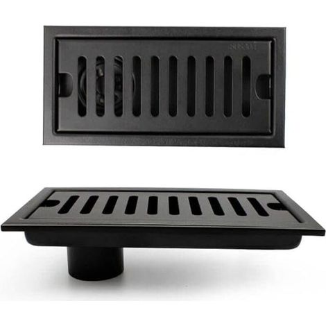 Grille Douche, Caniveau de Douche, Noir Siphon de Sol avec Grille en Acier Inoxydable, Convient pour WC, Salle de Bain, Cuisine, Balcon (1/4)