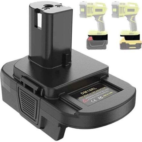 Adaptador de batería DM18RL para herramientas eléctricas Ryobi de 18 V con batería de litio, compatible con baterías DeWalt de 18 V y 20 V o Milwaukee de 18 V de iones de litio para fuentes de aliment