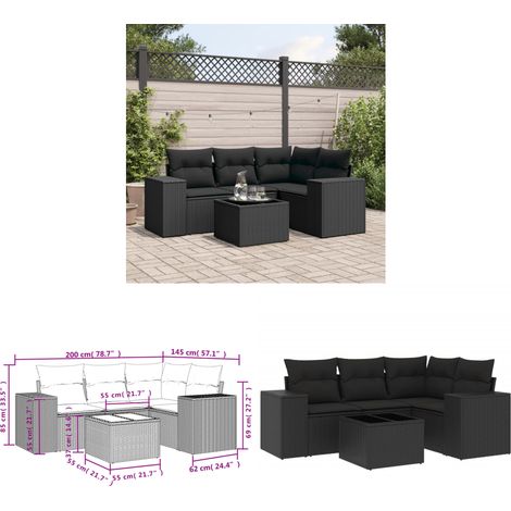 5-tlg. Garten-Sofagarnitur mit Kissen Schwarz Poly Rattan - Gartenmöbel Set - PE-Rattan Möbel - Outdoor Lounge - Esstisch Set - Gartenlounge - Home & Living (1/3)