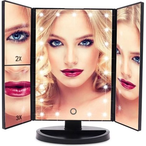 Bardusch - Miroir de Maquillage 21 LED lumineux Miroir de Cosmétique avec Triple de Grossissant Écran Tactile, Rotation de 180 degrés Miroir de (1/4)