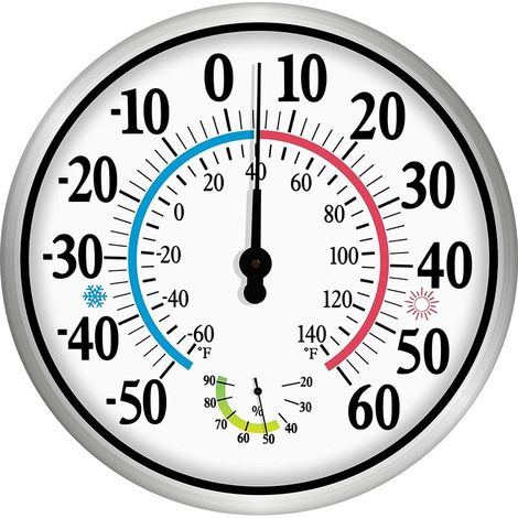 Thermomètre extérieur 12 Grands chiffres - Thermomètre intérieur extérieur sans fil 2 en 1 Thermomètre hygromètre, thermomètre mural hygromètre avec boîtier en acier inoxydable