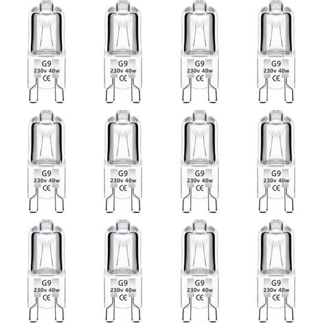 Pack de 12 Ampoules Halogènes G9 40W, dimmable 0-100%, sans scintillement, base bi-pin, pour éclairage d'ambiance chaleureux (2700K) (1/5)