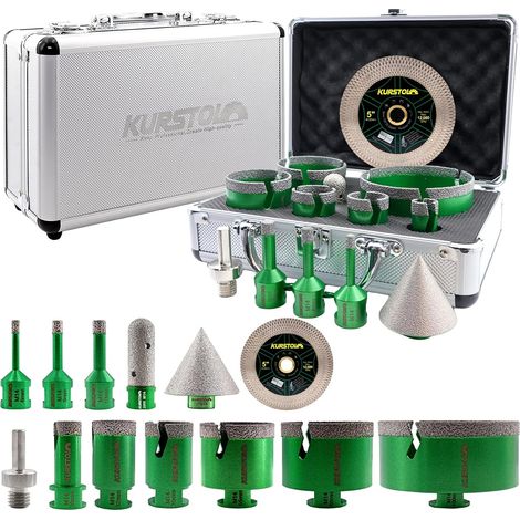 Forets Diamant pour Carrelage 13 Pièces - 6/8/10/20/32/35/55/68/100mm Trépan de Forage, 20mm Fraise, 50mm Foret Chanfrein, 125mm Disque, Adaptateur pour Céramique Porcelaine Marbre Granit (1/5)