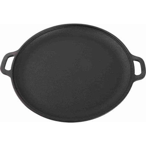 Runde gusseiserne Bratpfanne mit Doppelgriffen. Dicke, antihaftbeschichtete Mehrzweckpfanne zum Backen, Braten, Grillen und Kochen. (1/5)