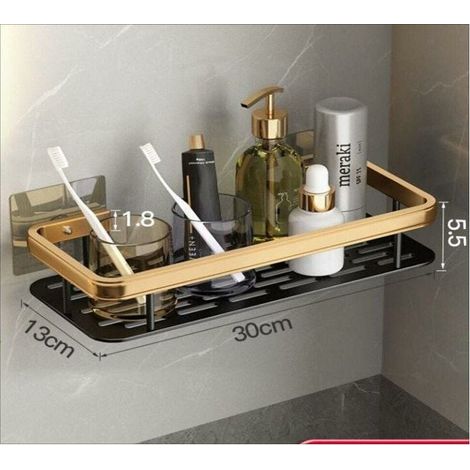 Etagère De Salle De Bain - Sans Perçage - En Aluminium Antirouille - Pour Murs Lisses Ou À Percer - Charge Max 10 Kg - 1 Pièce (1/5)