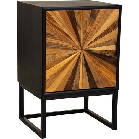 Mesita de noche de madera recuperada negra con 1 puerta 40x35x61h cm (1/5)