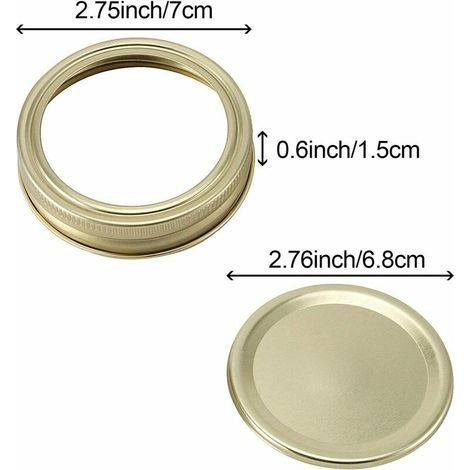 Packung mit 96 wiederverwendbaren Deckeln und Ringen für 70-mm-Dosen (48 Deckel und 48 Ringe) für Einmachgläser mit weiter Öffnung (1/4)