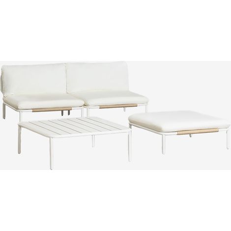 Conjunto de jardín con sofá modular de 2 piezas, mesa de centro y puff en acero Roubly SKLUM