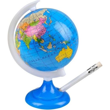 Trade Shop - WELTKARTE MIT POLITISCHEM BLEISTIFTSPITZER DREHBAR DURCHMESSER 8,5 CM FÜR TISCH -